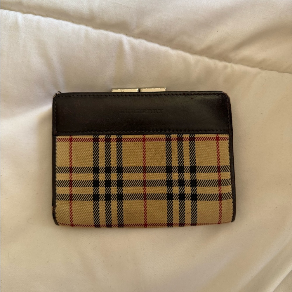 Burberry Plaid Wallet with Black Leather Trim